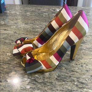 Coach Daisey Vibrant Striped High-Heeled Peep-Toe Heels